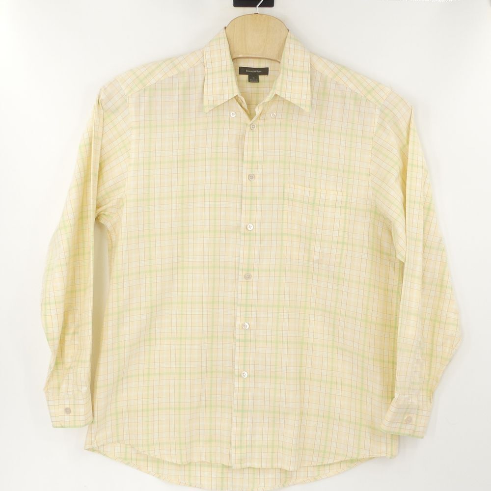 Ermenegildo Zegna Long Sleeve Casual Button Up‎ Shirt Yellow Green Men's XL